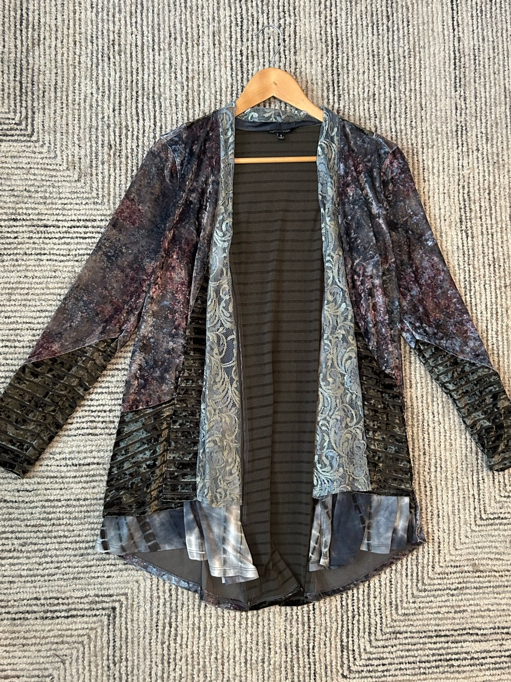 John Mark Velvet Burnout Open Front Cardigan Jacket Boho Artsy Small S Whimsy
